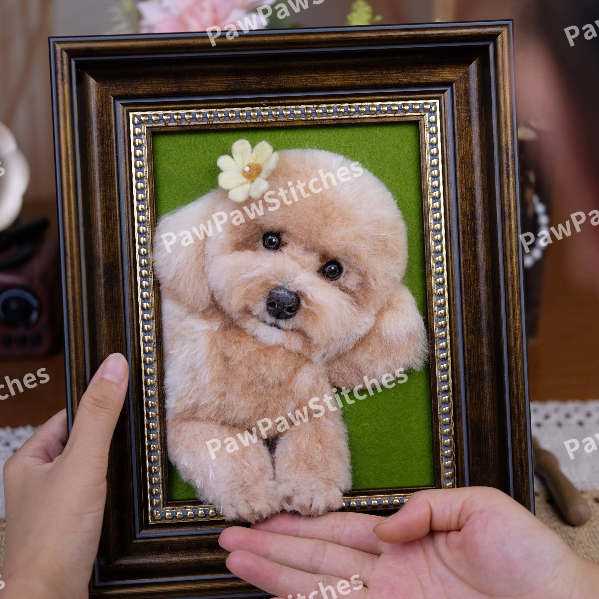 8-Inch Needle-Felted Portrait of Coco the Teddy: Infused with Real Fur and Cherished Memories